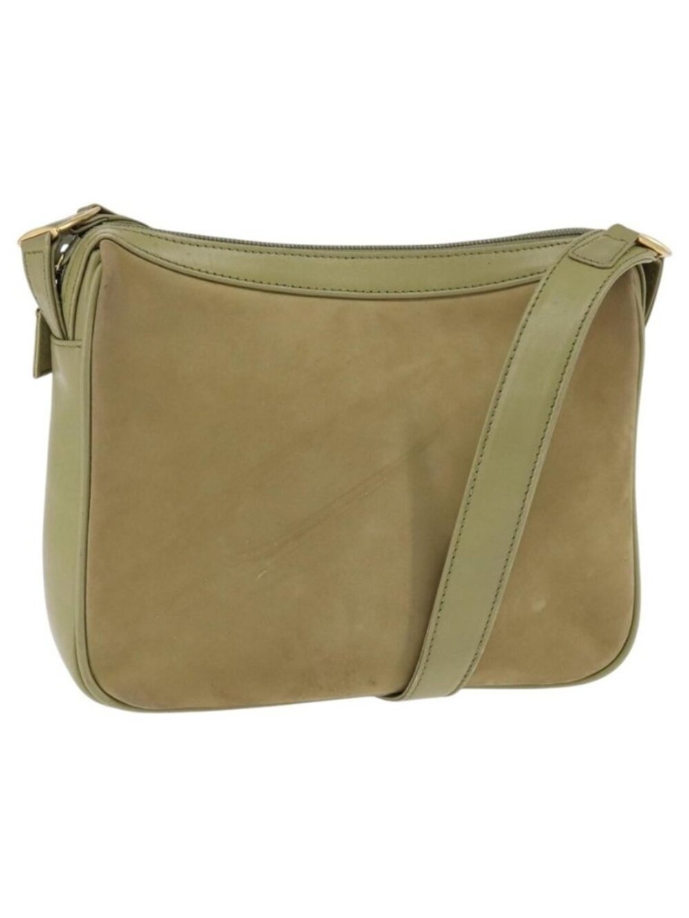 Authentic GUCCI Shoulder Bag Suede Leather Green Gold